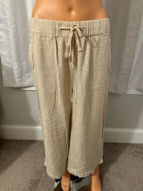 Cool Thread & Supply size L beige cropped wide leg drawstring pants women new